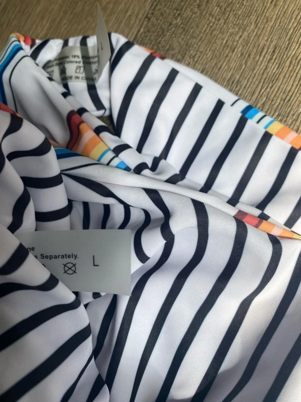SHEIN White Bikini with Rainbow Stripe Accents